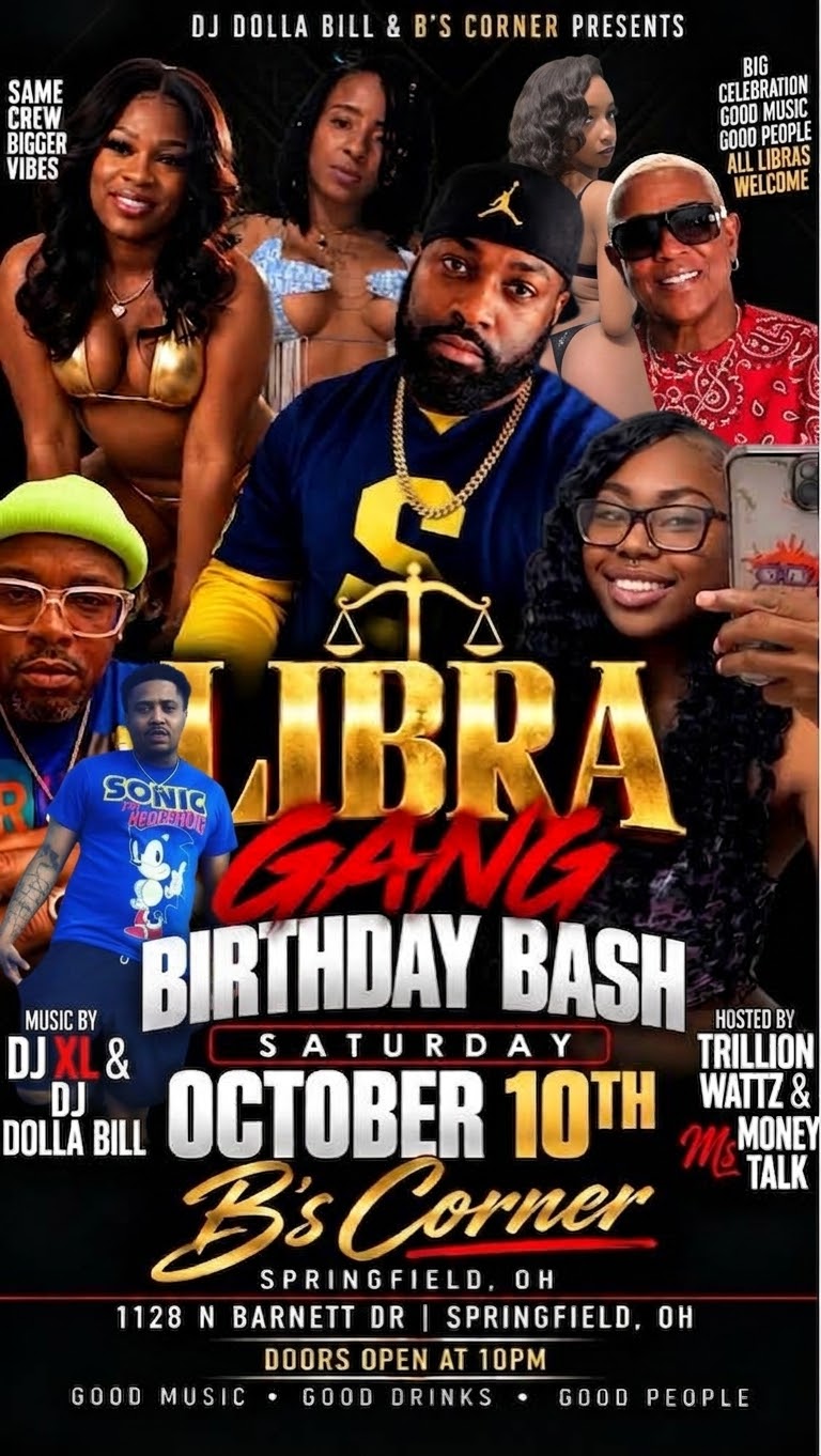 Libra Gang Birthday Bash flyer featuring DJ Dolla Bill and the birthday crew